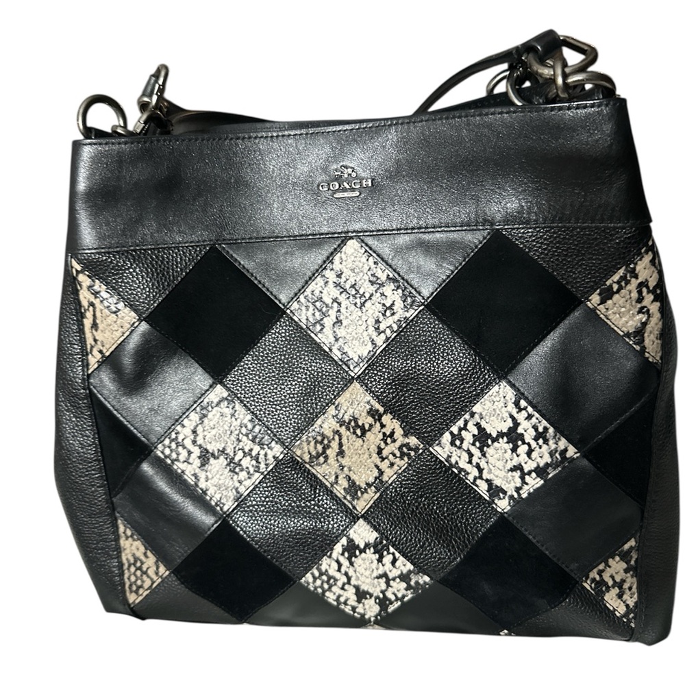 Coach Black and Cream leather Shoulder Bag with Geometric Design no call outs